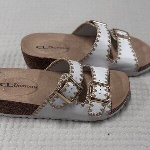 Chinese Laundry White Gold Double Strap Sandals, Size 6.5